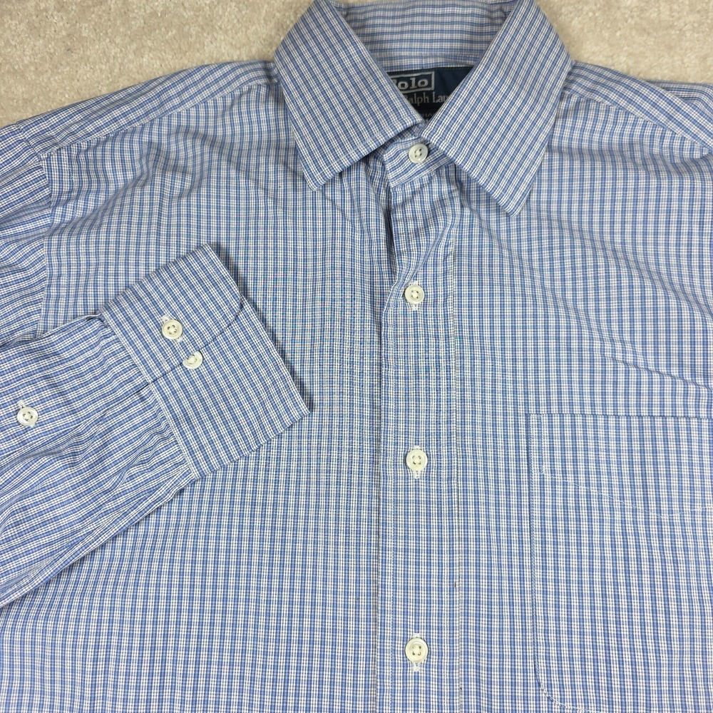 Polo By Ralph Lauren Dress Shirt Mens 15/M Blue Curham Classic Fit Long Sleeve